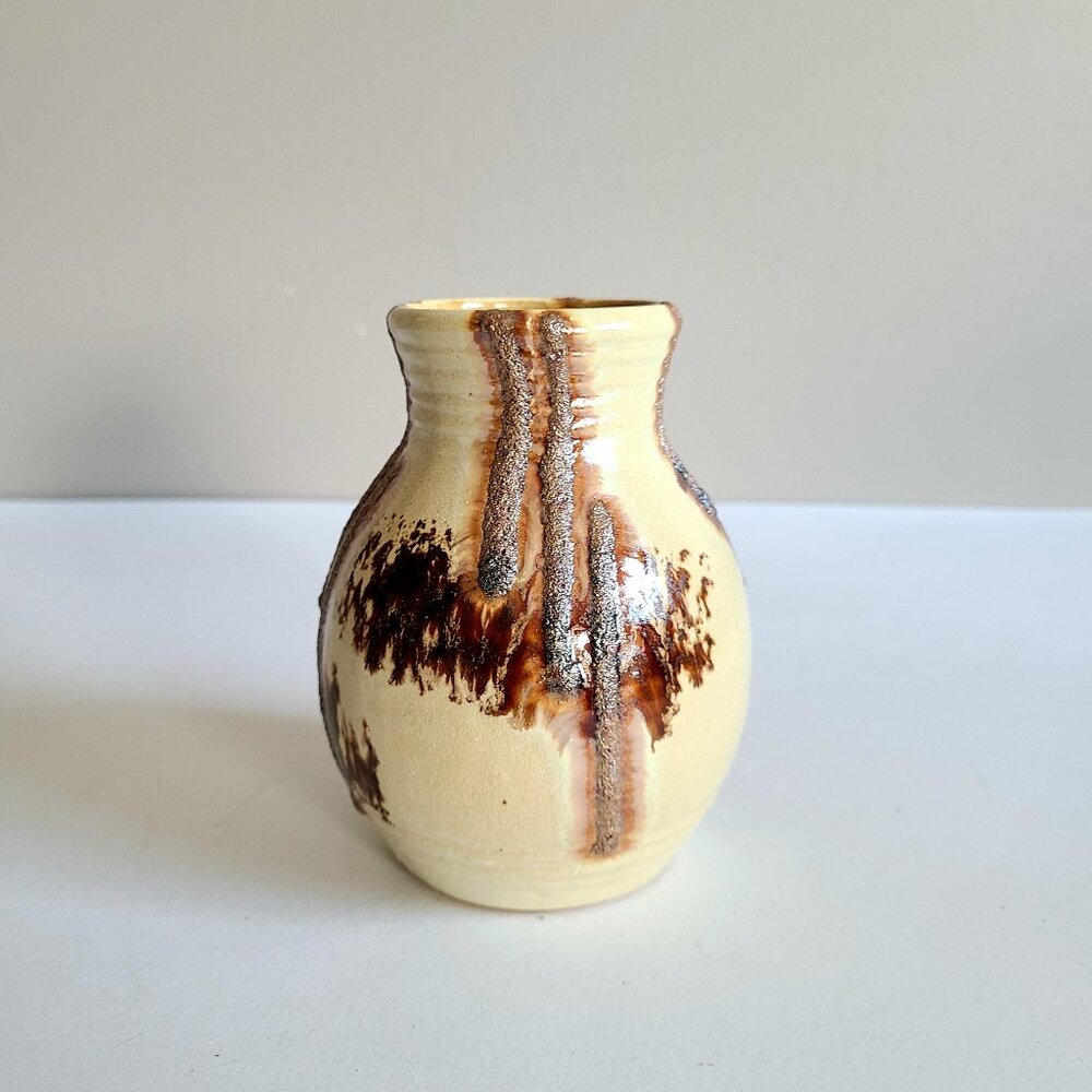 West Germany 630 12 earthy colors ceramic vase. Mid century pottery. MCM decor